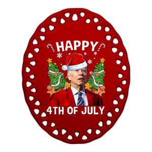 Joe Biden Christmas Santa Hat Merry 4th Of July Ugly Christmas Sweater Ceramic Oval Ornament