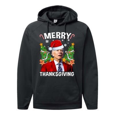 Joe Biden Christmas Santa Hat Merry Thanksgiving Ugly Christmas Sweater Performance Fleece Hoodie