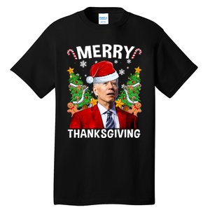 Joe Biden Christmas Santa Hat Merry Thanksgiving Ugly Christmas Sweater Tall T-Shirt