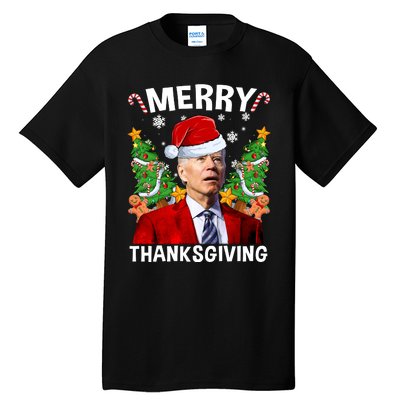 Joe Biden Christmas Santa Hat Merry Thanksgiving Ugly Christmas Sweater Tall T-Shirt