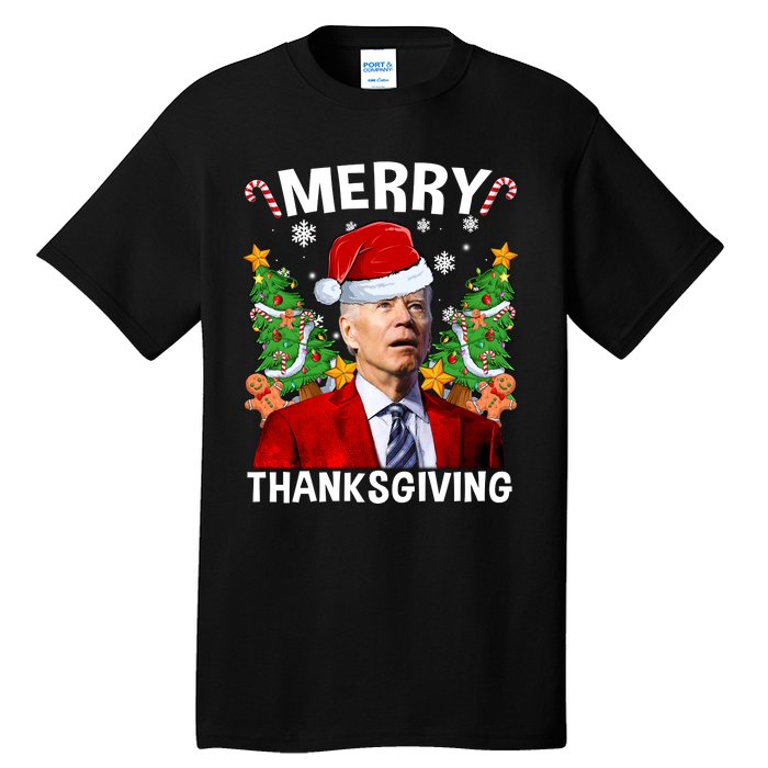 Joe Biden Christmas Santa Hat Merry Thanksgiving Ugly Christmas Sweater Tall T-Shirt