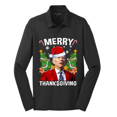 Joe Biden Christmas Santa Hat Merry Thanksgiving Ugly Christmas Sweater Silk Touch Performance Long Sleeve Polo