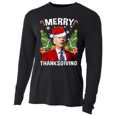 Joe Biden Christmas Santa Hat Merry Thanksgiving Ugly Christmas Sweater Cooling Performance Long Sleeve Crew