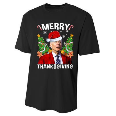 Joe Biden Christmas Santa Hat Merry Thanksgiving Ugly Christmas Sweater Performance Sprint T-Shirt