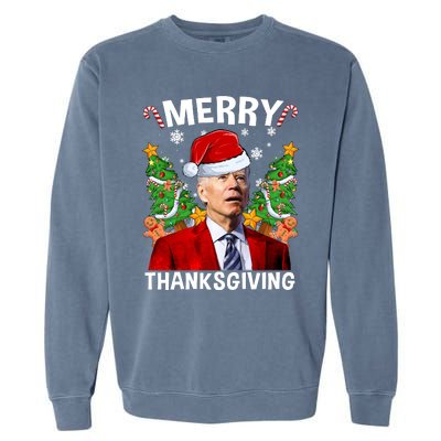 Joe Biden Christmas Santa Hat Merry Thanksgiving Ugly Christmas Sweater Garment-Dyed Sweatshirt