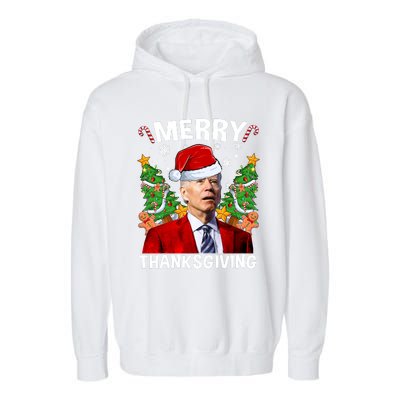 Joe Biden Christmas Santa Hat Merry Thanksgiving Ugly Christmas Sweater Garment-Dyed Fleece Hoodie