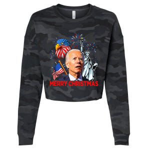 Joe Biden Confused Patriotic Merry Christmas For 4th Of July Cropped Pullover Crew