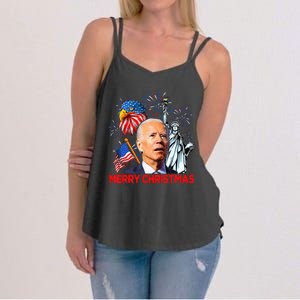 Joe Biden Confused Patriotic Merry Christmas For 4th Of July Women's Strappy Tank