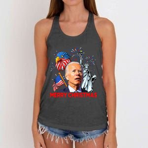 Joe Biden Confused Patriotic Merry Christmas For 4th Of July Women's Knotted Racerback Tank