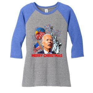 Joe Biden Confused Patriotic Merry Christmas For 4th Of July Women's Tri-Blend 3/4-Sleeve Raglan Shirt