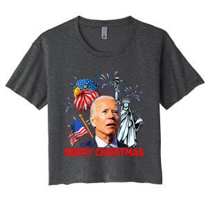 Joe Biden Confused Patriotic Merry Christmas For 4th Of July Women's Crop Top Tee