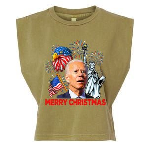 Joe Biden Confused Patriotic Merry Christmas For 4th Of July Garment-Dyed Women's Muscle Tee