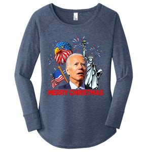 Joe Biden Confused Patriotic Merry Christmas For 4th Of July Women's Perfect Tri Tunic Long Sleeve Shirt