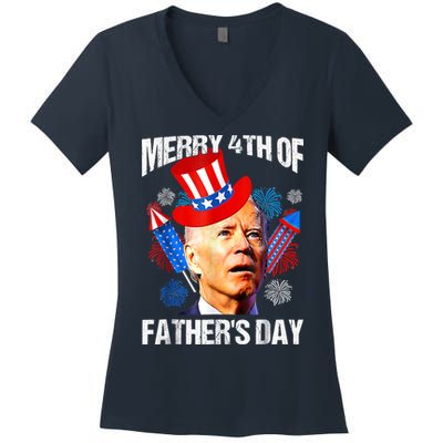 Joe Biden Confused Merry 4th Of Fathers Day Fourth Of July Women's V-Neck T-Shirt