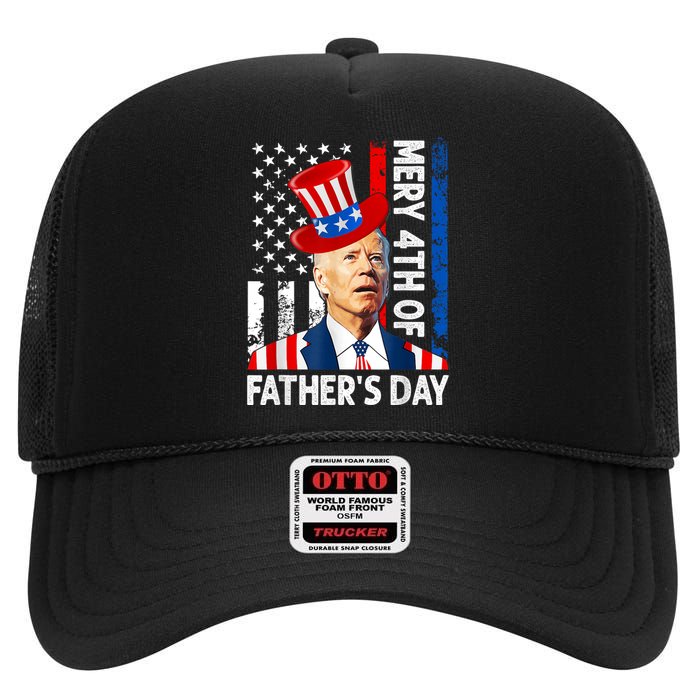 Joe Biden Confused Merry 4th Of Fathers Day Fourth Of July High Crown Mesh Back Trucker Hat