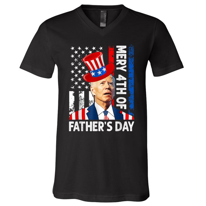 Joe Biden Confused Merry 4th Of Fathers Day Fourth Of July V-Neck T-Shirt