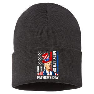 Joe Biden Confused Merry 4th Of Fathers Day Fourth Of July Sustainable Knit Beanie