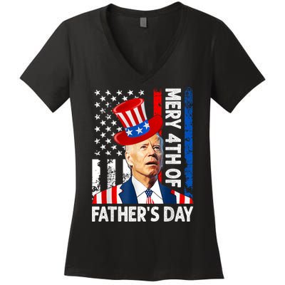 Joe Biden Confused Merry 4th Of Fathers Day Fourth Of July Women's V-Neck T-Shirt