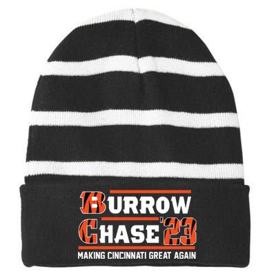 Burrow Chase Making Cincinnati Great Again Ohio Striped Beanie with Solid Band