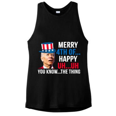 Joe Biden Confused Merry Happy Funny 4th Of July Ladies PosiCharge Tri-Blend Wicking Tank