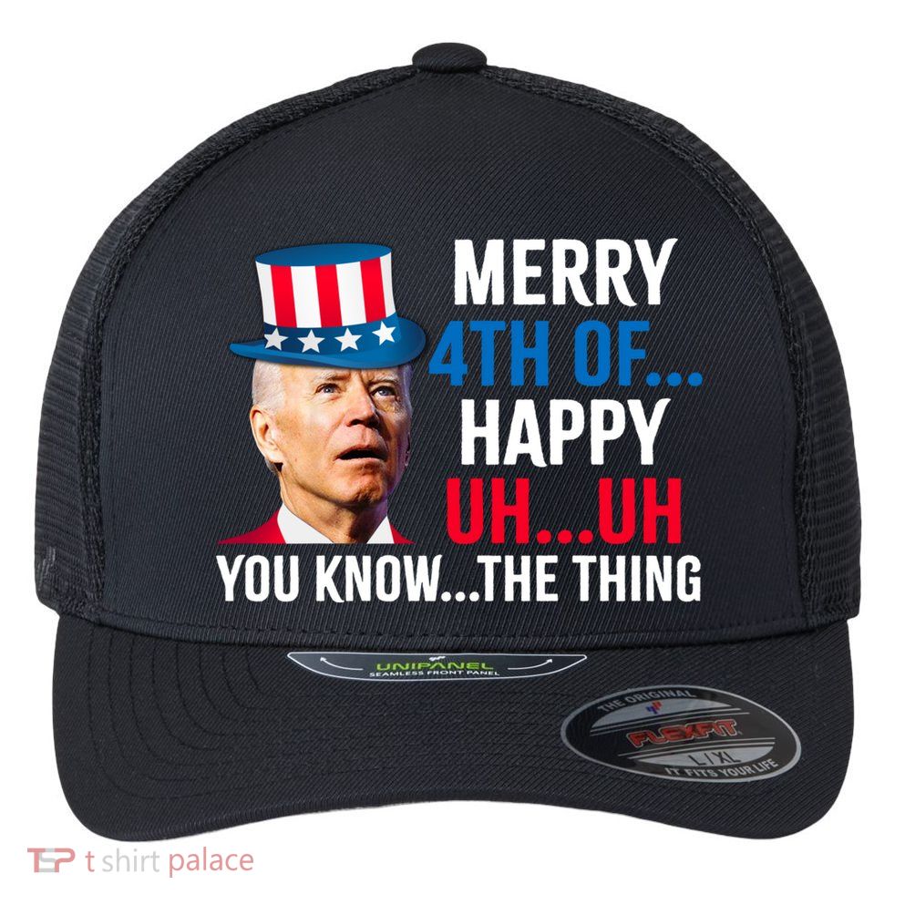 Joe Biden Confused Merry Happy Funny 4th Of July Flexfit Unipanel Trucker Cap