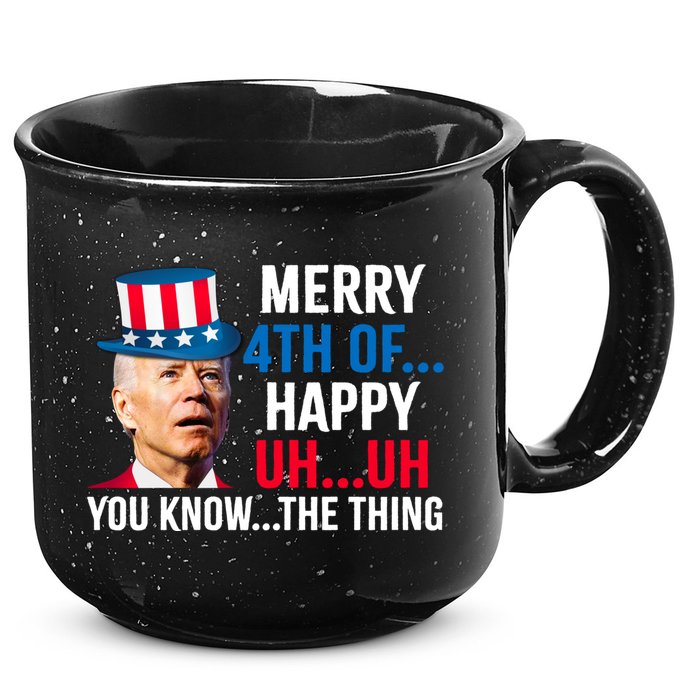 Joe Biden Confused Merry Happy Funny 4th Of July 15oz Campfire Ceramic Mug