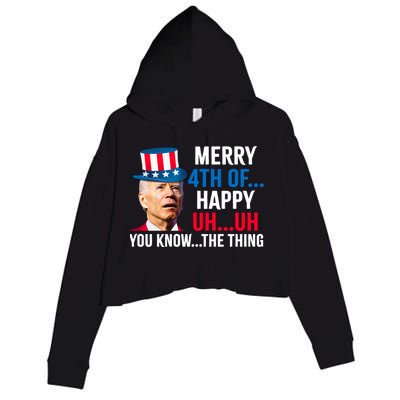 Joe Biden Confused Merry Happy Funny 4th Of July Crop Fleece Hoodie
