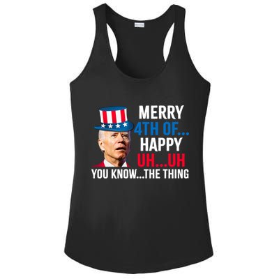 Joe Biden Confused Merry Happy Funny 4th Of July Ladies PosiCharge Competitor Racerback Tank