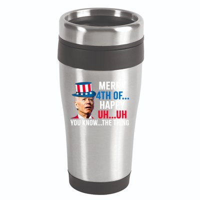 Joe Biden Confused Merry Happy Funny 4th Of July 16oz Travel Tumbler