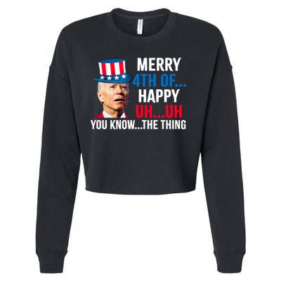 Joe Biden Confused Merry Happy Funny 4th Of July Cropped Pullover Crew