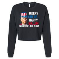 Joe Biden Confused Merry Happy Funny 4th Of July Cropped Pullover Crew