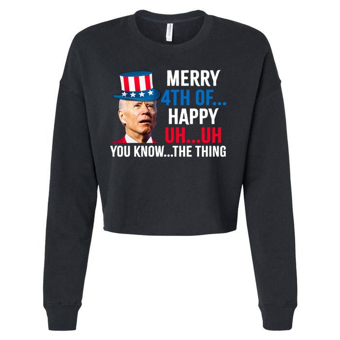 Joe Biden Confused Merry Happy Funny 4th Of July Cropped Pullover Crew