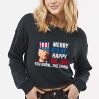 Joe Biden Confused Merry Happy Funny 4th Of July Cropped Pullover Crew