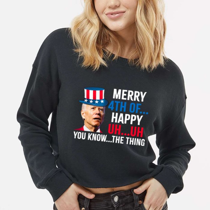 Joe Biden Confused Merry Happy Funny 4th Of July Cropped Pullover Crew