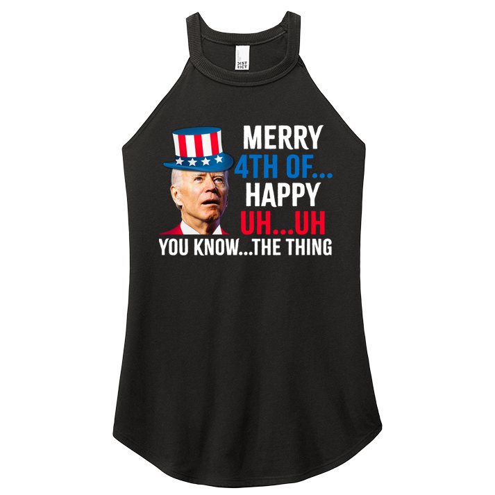 Joe Biden Confused Merry Happy Funny 4th Of July Women's Perfect Tri Rocker Tank