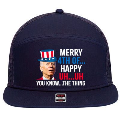 Joe Biden Confused Merry Happy Funny 4th Of July 7 Panel Mesh Trucker Snapback Hat