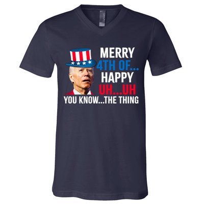 Joe Biden Confused Merry Happy Funny 4th Of July V-Neck T-Shirt