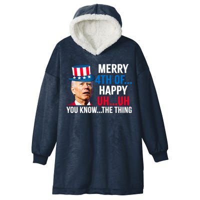 Joe Biden Confused Merry Happy Funny 4th Of July Hooded Wearable Blanket