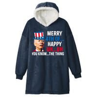 Joe Biden Confused Merry Happy Funny 4th Of July Hooded Wearable Blanket