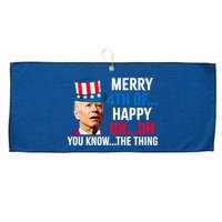 Joe Biden Confused Merry Happy Funny 4th Of July Large Microfiber Waffle Golf Towel
