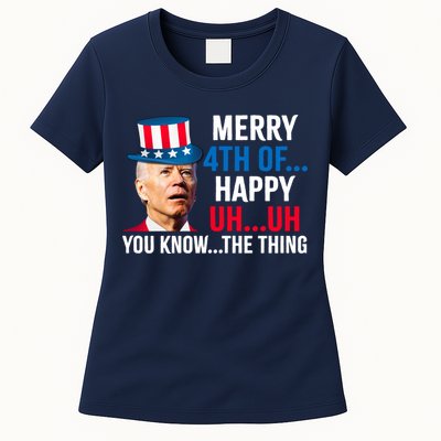 Joe Biden Confused Merry Happy Funny 4th Of July Womens T-Shirt