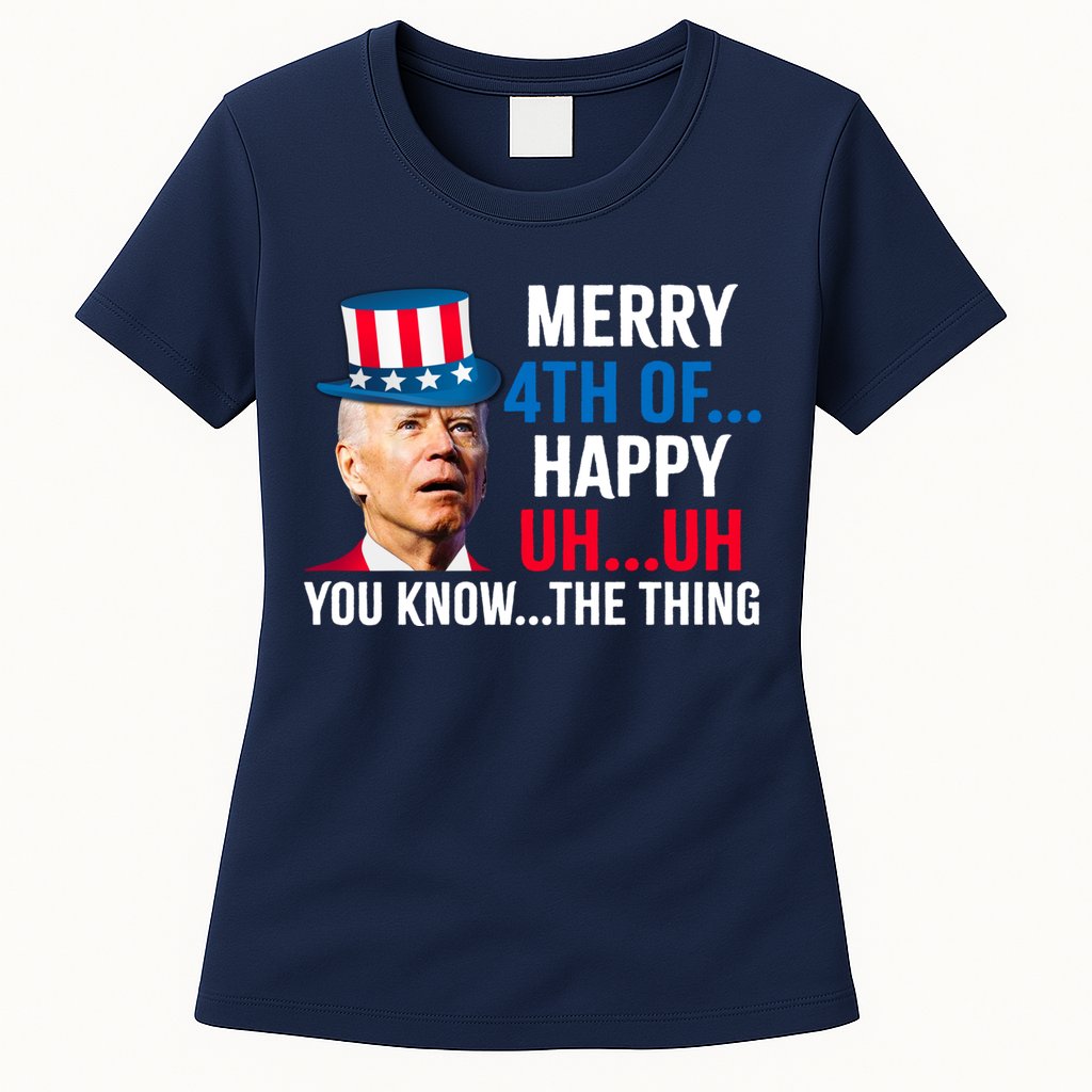 Joe Biden Confused Merry Happy Funny 4th Of July Womens T-Shirt