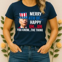 Joe Biden Confused Merry Happy Funny 4th Of July Womens T-Shirt