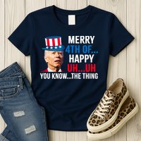 Joe Biden Confused Merry Happy Funny 4th Of July Womens T-Shirt