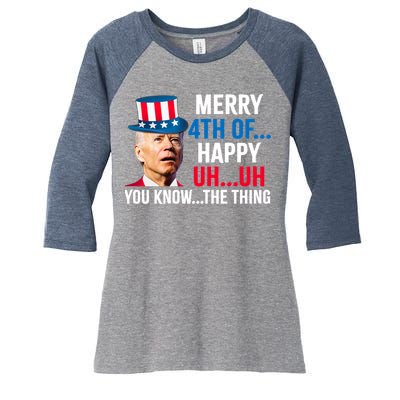 Joe Biden Confused Merry Happy Funny 4th Of July Women's Tri-Blend 3/4-Sleeve Raglan Shirt