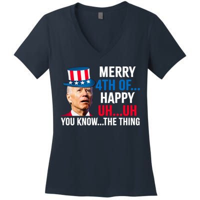 Joe Biden Confused Merry Happy Funny 4th Of July Women's V-Neck T-Shirt