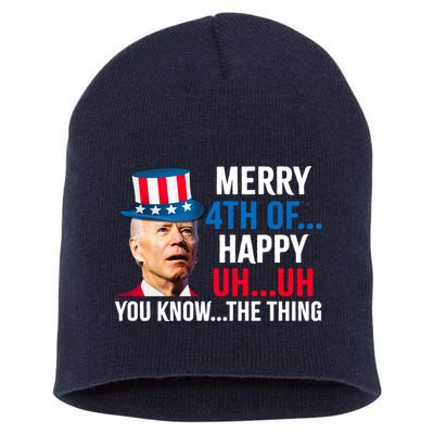 Joe Biden Confused Merry Happy Funny 4th Of July Short Acrylic Beanie