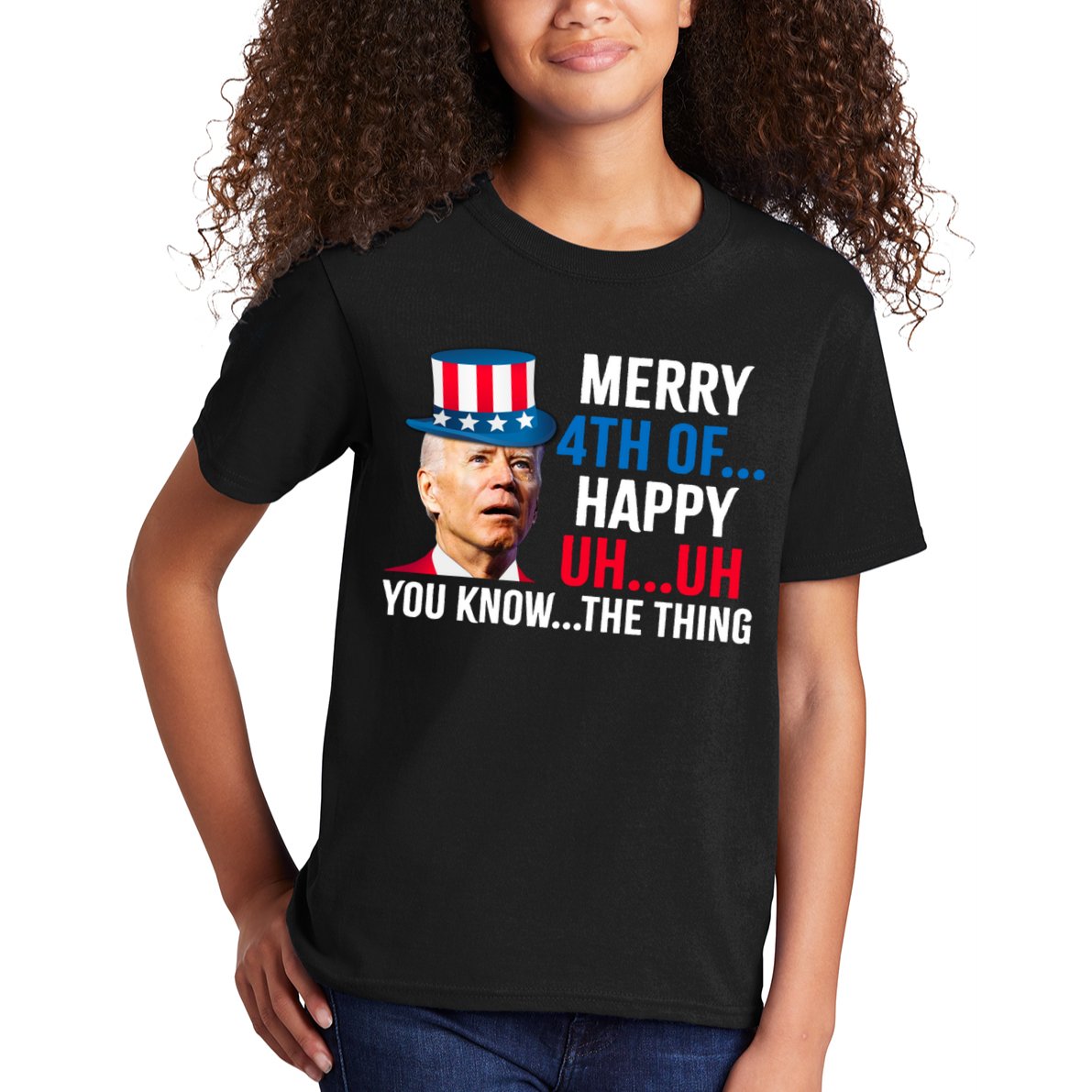 Joe Biden Confused Merry Happy Funny 4th Of July Kids T-Shirt