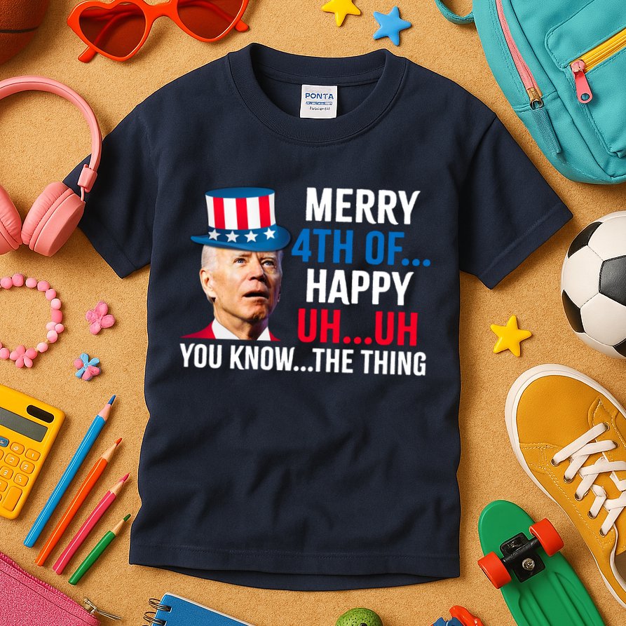Joe Biden Confused Merry Happy Funny 4th Of July Kids T-Shirt