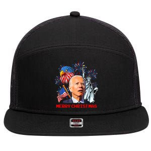 Joe Biden Confused Patriotic Merry Christmas For 4th Of July 7 Panel Mesh Trucker Snapback Hat